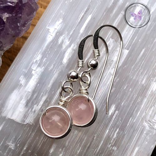 Rose Quartz Sterling Silver Wire Wrapped Earrings